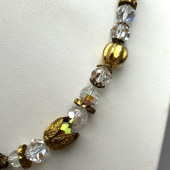 Vintage Czech Crystal Necklace Gold Tone Beads 14/20 GF Clasp 164 DRGM GES Mark - Picture 12 of 16